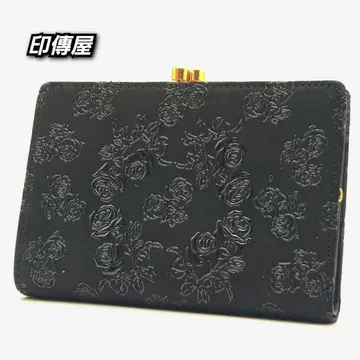 미사용급 인덴야 접이식 지갑 블랙 로즈 가마구치 블랙