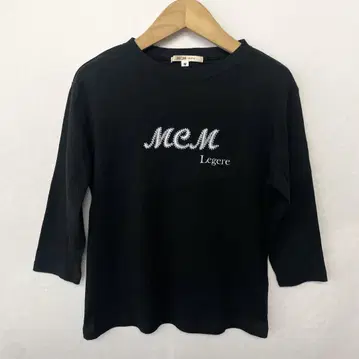 MCM 7부 소매 티셔츠 비즈 로고 자수 M 블랙