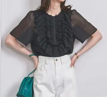 택 포함 새상품 UNITED ARROWS 오간자 프릴 블라우스