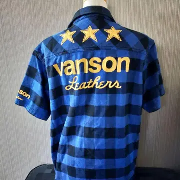 Vanson 블루 블랙 체크 플란넬 셔츠 XL