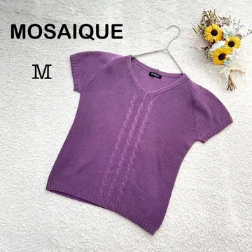 [ MOSAIQUE 모자이크 ] V넥 케이블 니트 반팔 스웨터 퍼플 M