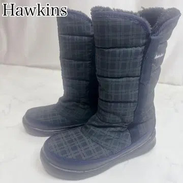 컨디션 최상 HAWKINS 스노우 부츠 체크 무늬 네이비 나일론계 S