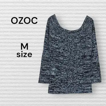 OZOC 새상품급 니트 스웨터 M 7부 소매 모자이크 패턴 오프숄더 울