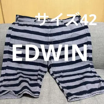 [ EDWIN ] 스트라이프 디자인 하프 팬츠 네이비 그레이 빅 사이즈