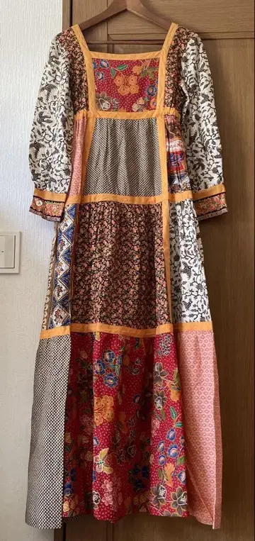 70s 빈티지 패치워크 패턴 롱 원피스