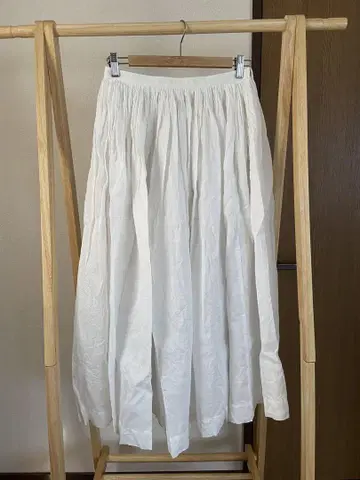 무인양품 MUJI Labo 린넨 개더 롱 스커트 화이트