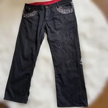 INFINITY 인피니티 일본풍 패턴 자수 블랙 데님 XXL w95