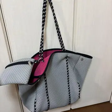 도트 무늬 마더백 그레이 핑크
