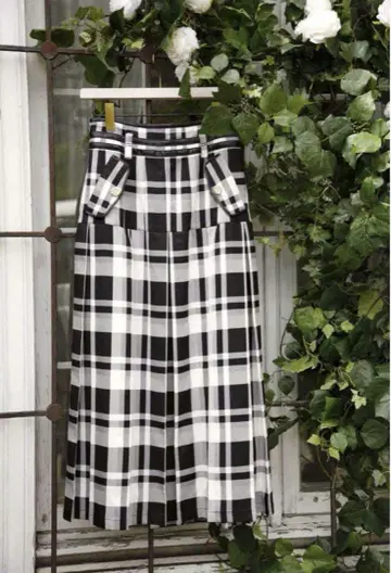 Herlipto PleatedCheckeredTwillLongSkirt