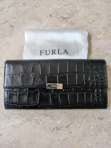 FURLA 훌라 장지갑 악어 엠보싱 블랙 천연 가죽