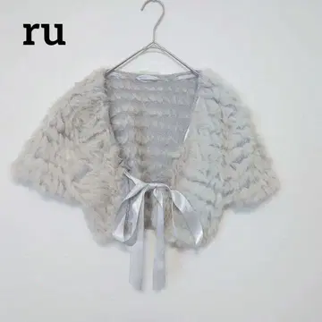ru 마루이 가디건 베스트 퍼 그레이 리본 포함 토끼 F