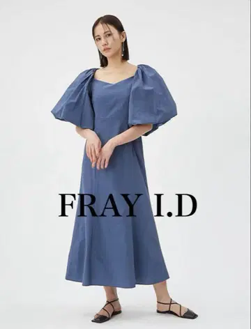 FRAY I.D 오프숄더 퍼프 슬리브 원피스 백리본 블루