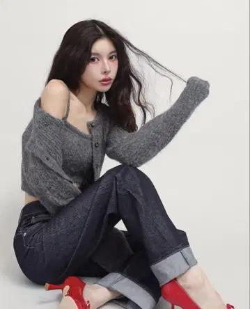 미사용 새상품 Darich 다리치 샤기 니트 앙상블 그레이