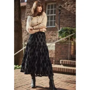 Herlipto Embroidered Velour Tiered Skirt