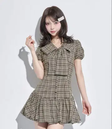 Darich 빅 리본 체크 미니 원피스