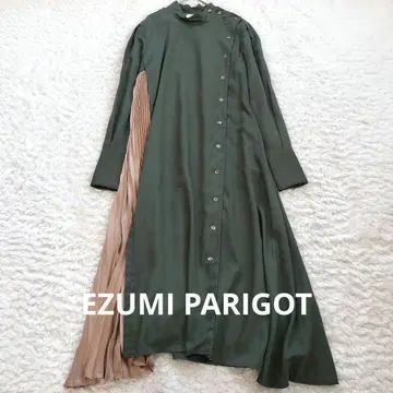 EZUMI PARIGOT 에즈미 롱 원피스 사이드 플리츠 카키