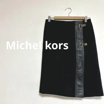 마이클코어스 파이핑 울 스커트 블랙 천연 가죽 M