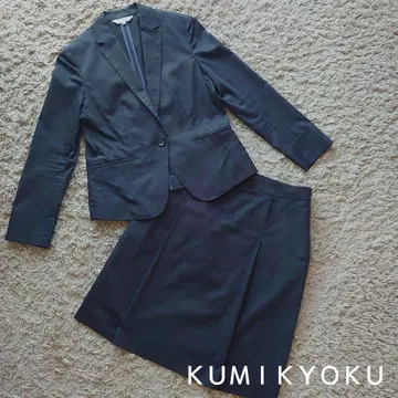 [새상품급] KUMKYOKU 스커트 셋업 수트 블랙 스트라이프 쿠미쿄쿠