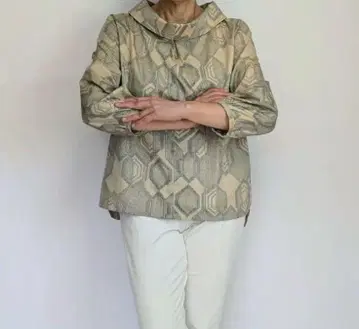 기모노 리메이크 오시마 명주 큰 롤 칼라 블라우스