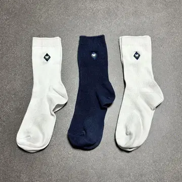스쿨 삭스 3족 세트 화이트 네이비