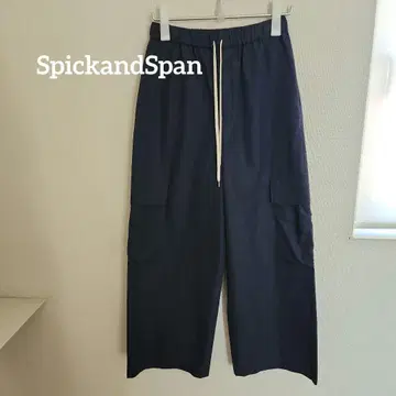 [ SpickandSpan ] 드로우 스트링 와이드 카고 팬츠 네이비