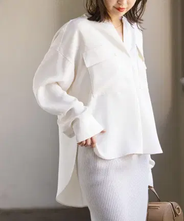 NOBLE 노블 워크 디테일 드레이프 셔츠 화이트