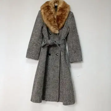 퍼 카라 부착 트위드풍 롱 코트 13호 쇼와 레트로풍