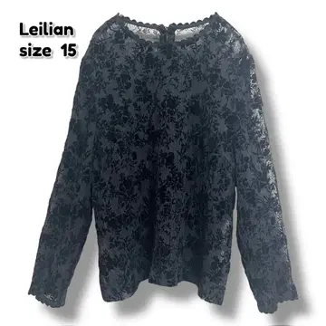 Leilian 꽃무늬 플로키 스캘럽 시어 긴팔 블라우스 블랙 [ 15 ]