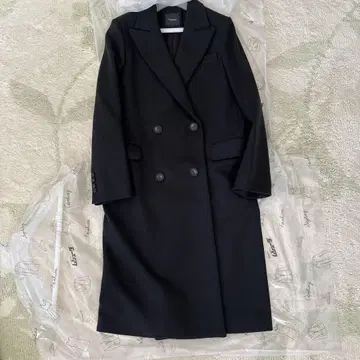 띠어리 더블 브레스트 체스터 코트 블랙 울