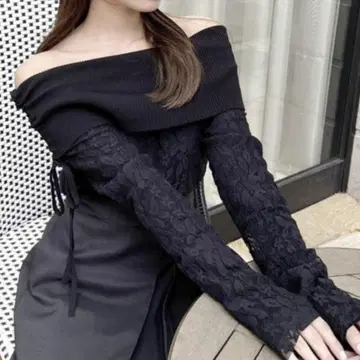 dazzlin 레이스 레이어드 리브 니트탑