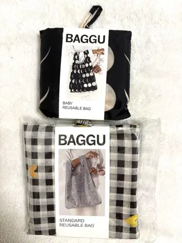 BAGGU 에코백 체크 하트 문 토트백 달 세트