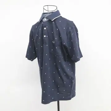 크로커다일 피케 셔츠 M 네이비 면 혼방 올 패턴 브랜드 로고 골프 운동