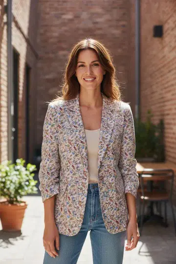 M560 INGEBORG 핑크하우스 꽃무늬 블레이저 레이온 100%