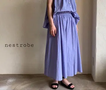 네스트로브 코튼 린넨 오미가라시 브로드 큐롯 팬츠 라벤더