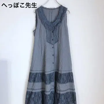 슬리브리스 원피스 롱 원피스 레이스 일본제 네이비