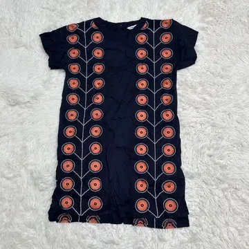 LUEUF 르프 자수 플라워 올 패턴 롱 셔츠 원피스 네이비