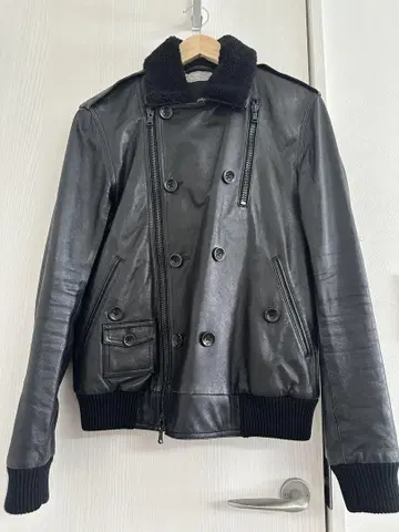 필립림 블랙 더블 브레스트 가죽 자켓
