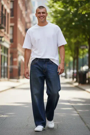 M564 팀버랜드 다크 블루 와이드 레그 데님