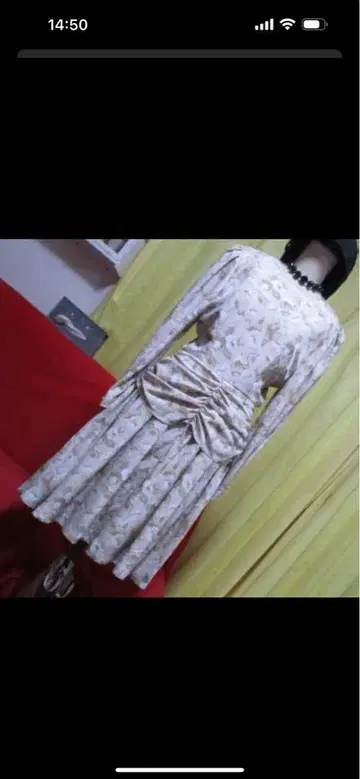 플라워 프린트 긴팔 원피스 쇼와 레트로