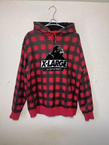 X-LARGE 체크 무늬 후드 부착 후드티