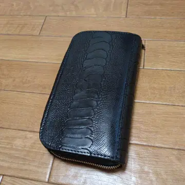 ALUZUNI 타조 가죽 블랙 장지갑