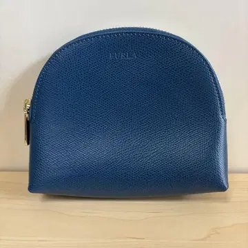 미사용 훌라 FURLA 가죽 파우치 블루 라운드 지퍼