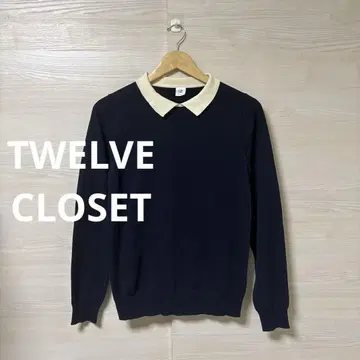 [ 인기 ] TWELVE CLOSET 투톤 컬러 니트탑 카라 부착