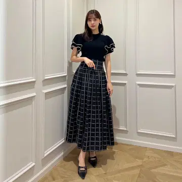 Herlipto Checked Jacquard Volume Skirt