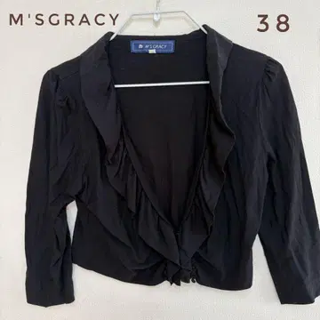 새상품급 [ M'sGRACY ] 5부 소매 프릴 숏 볼레로 가디건 38