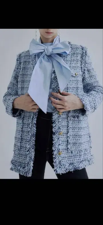 트위드 프린지 2웨이 재킷 [ Blue ] orgue