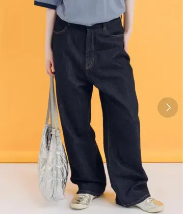 다크 데님 와이드 팬츠 프론트 버튼