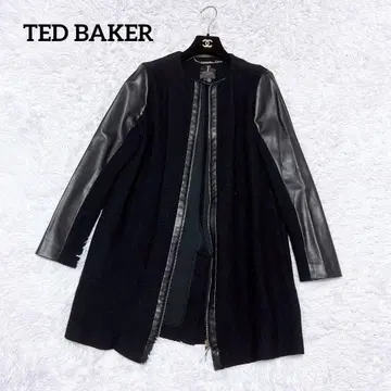 TED BAKER 노카라 코트 집업 블랙 양모 인조 가죽 롱 L