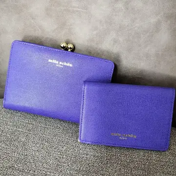 밀라 쇤 루체트라 천연 가죽 보라색 접이식 지갑과 카드 케이스