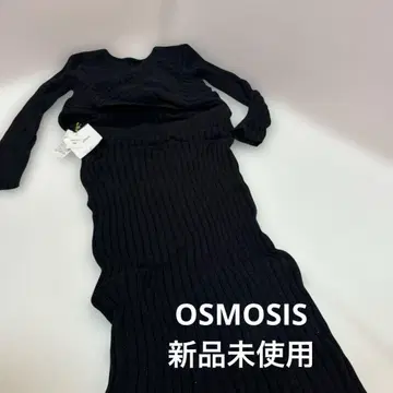 OSMOSIS 블랙 니트 원피스 긴팔 올인원